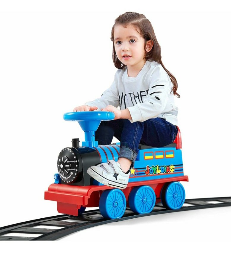 JOYLDIAS Ride On Train with 16pcs Curved Tracks, 6V Electric Ride On