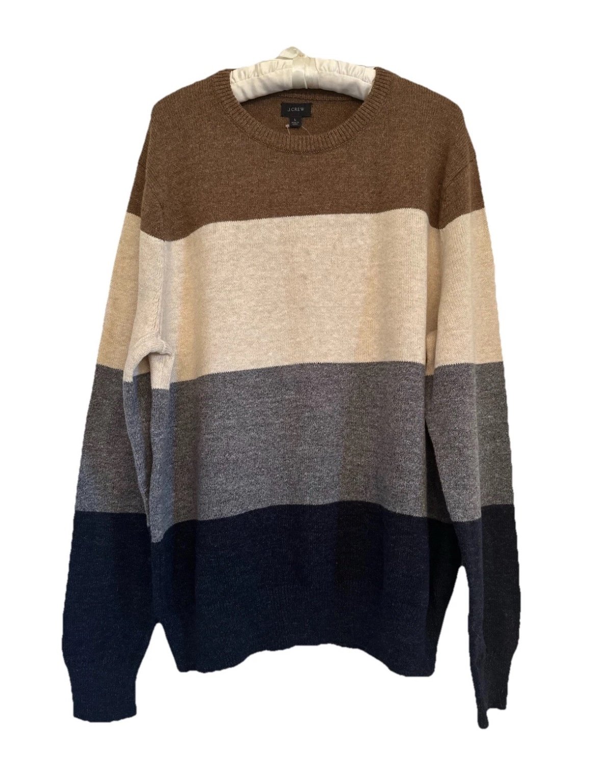 J. Crew Color Block Striped Wool Blend Crew Neck Sweater Men’s Sz L Preppy New