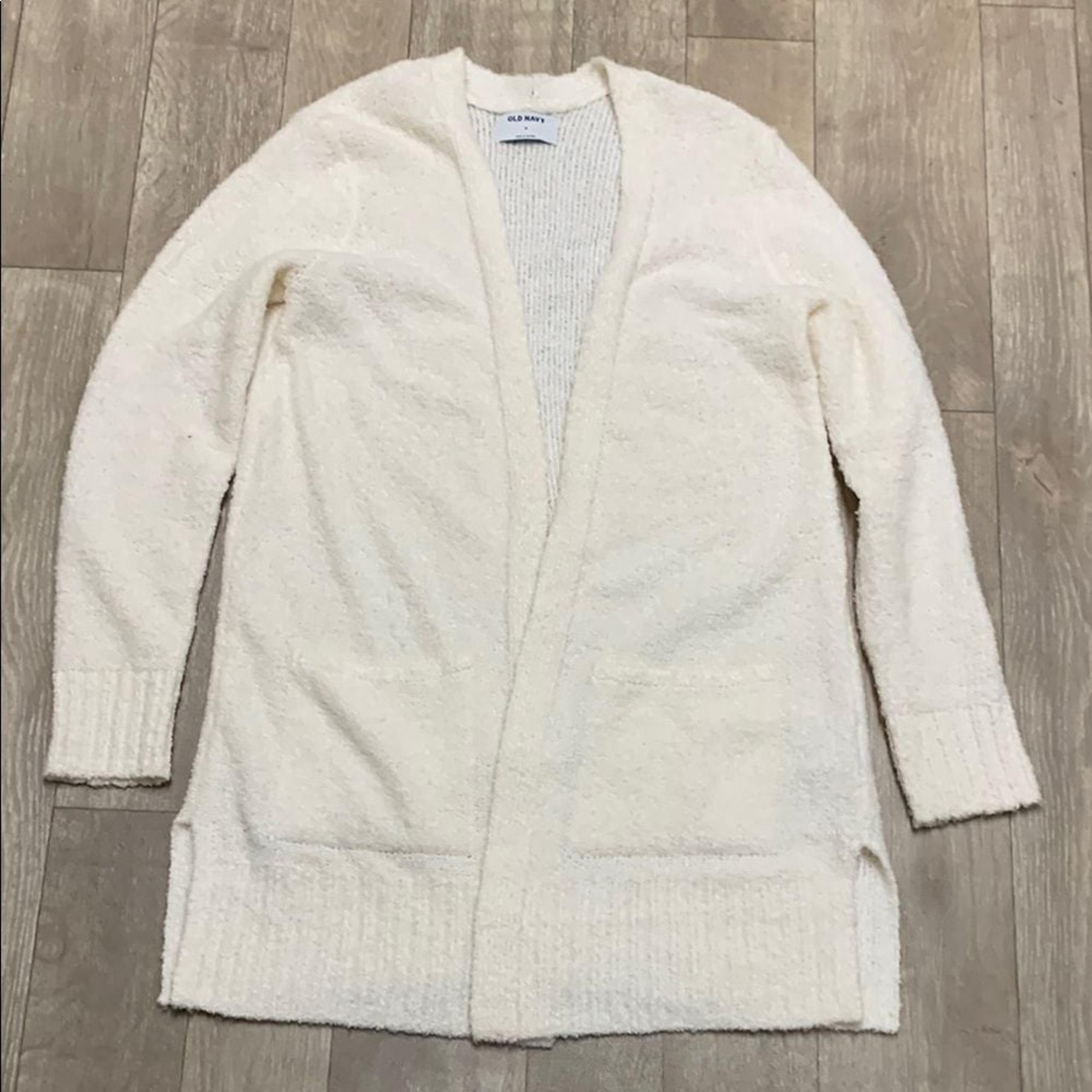 Womens Old Navy Cream Fuzzy Pocket Open Sweater Cardigan