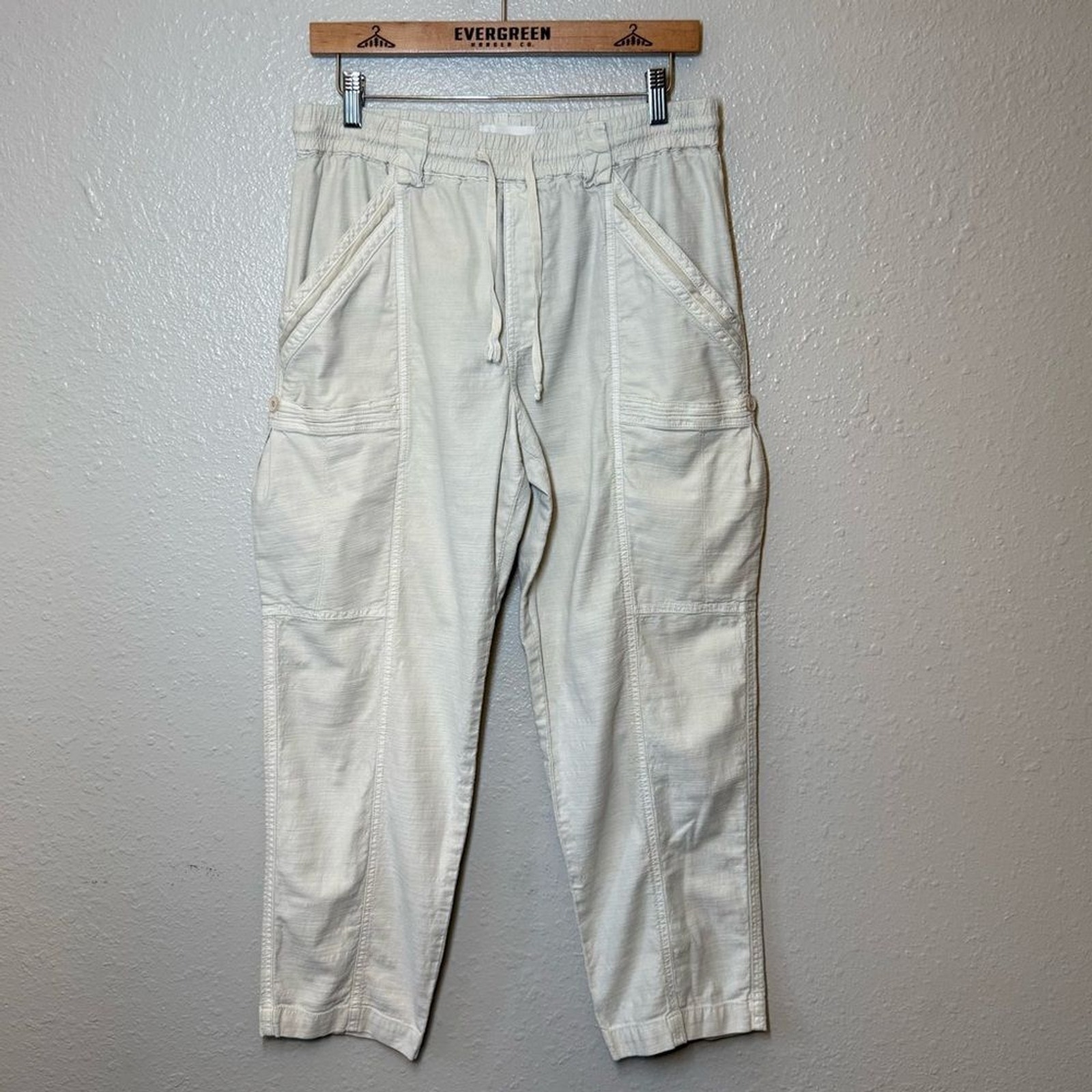 By Anthropologie Women’s Angela Cropped Drawstring Cargo Pants Cream Size 29