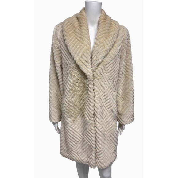 Alpine Studio women's faux fur coat beige collared lined coat size S