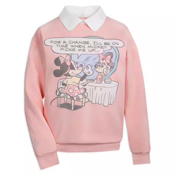 DISNEY Cakeworthy MINNIE MOUSE Pink Collared SWEATSHIRT L Mickey Date Night CUTE