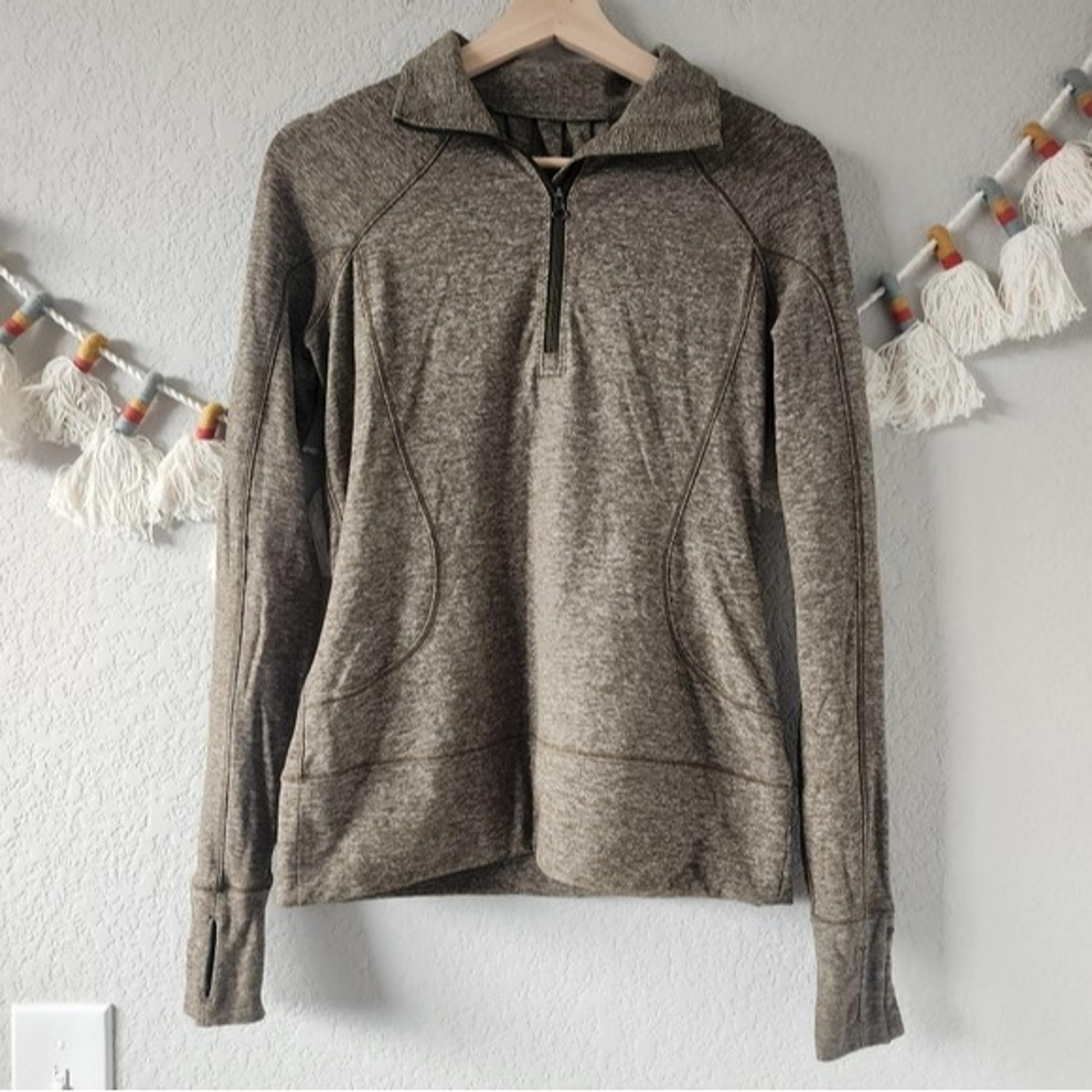 Lululemon Rush Hour 1/2 Zip Heathered Military Green Rulu Pullover Running 6