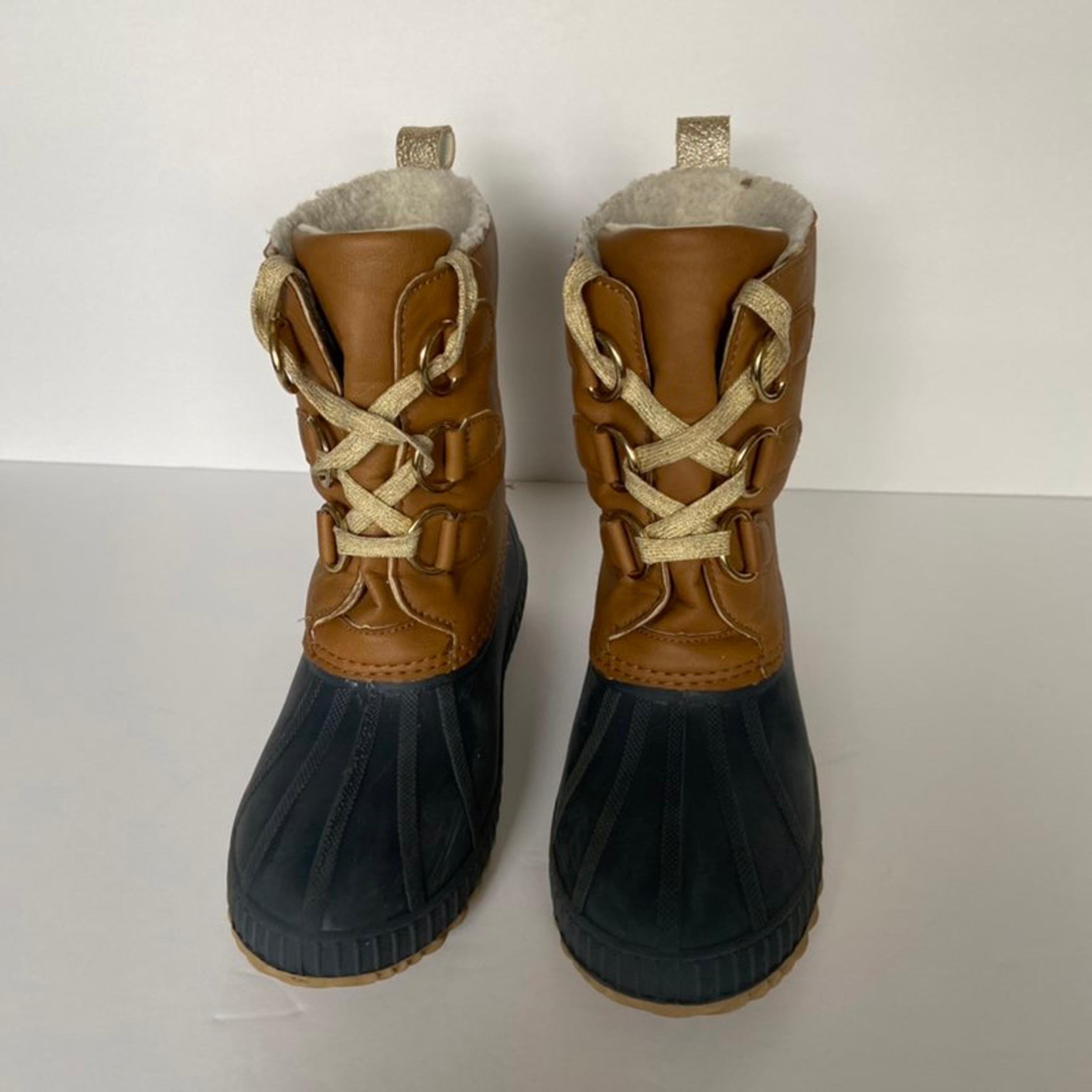 Gap Kids Girl Metallic Cozy Duck Rain Boots Waterproof Brown Blue  Size 1/2
