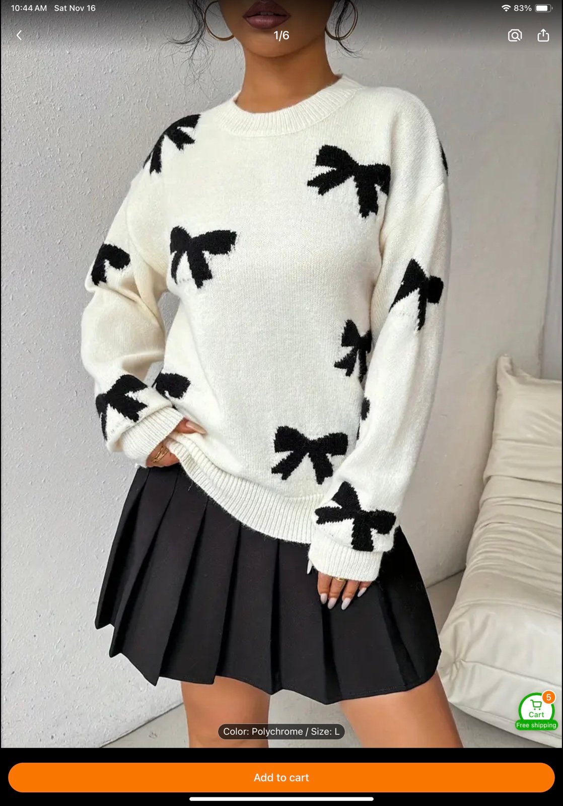 Elegant Crew Neck Butterfly Pattern Knit Pullover Sweater with Bow Details