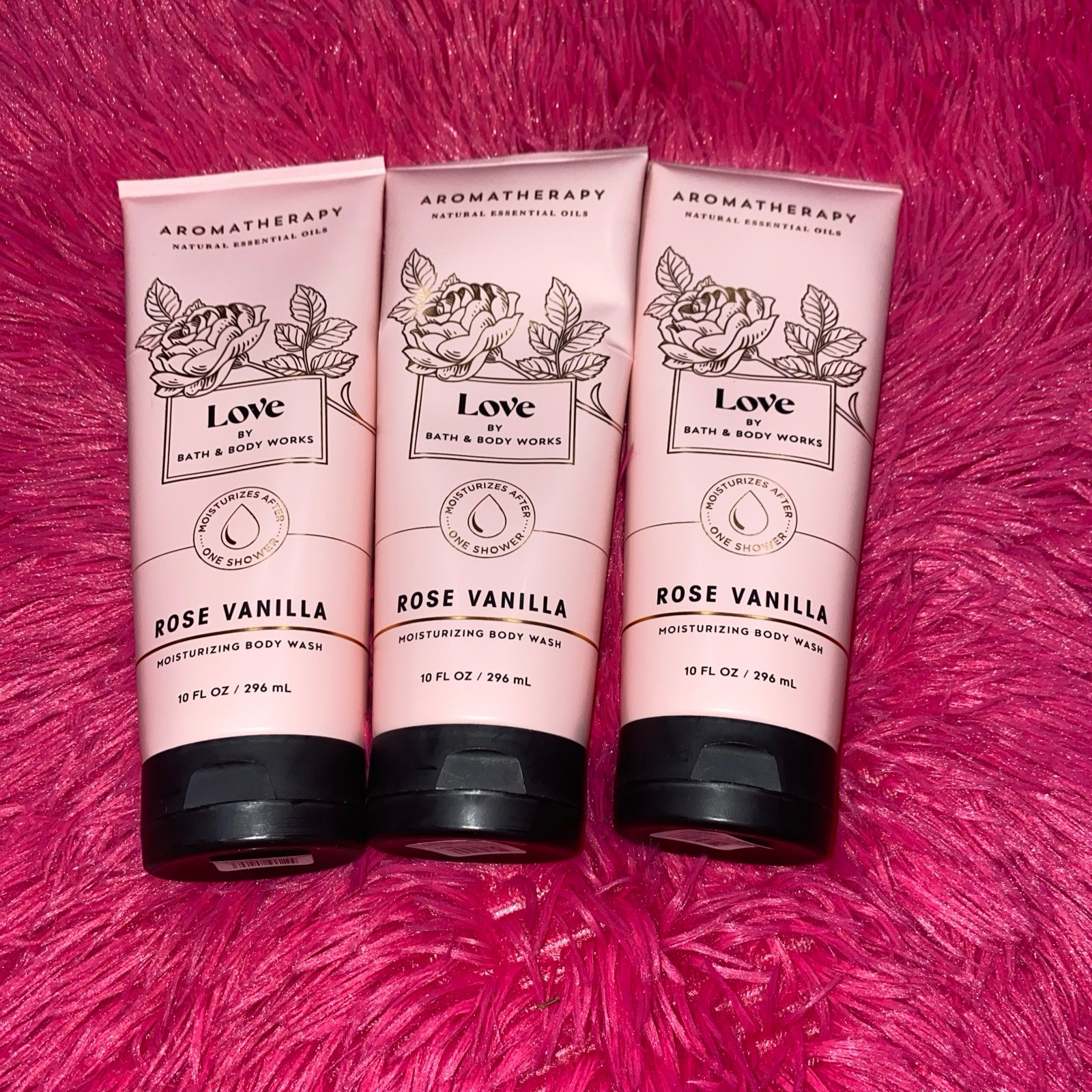 3x BATH & BODY WORKS AROMATHERAPY MOISTURIZING BODY WASH LOVE ROSE VANILLA NEW
