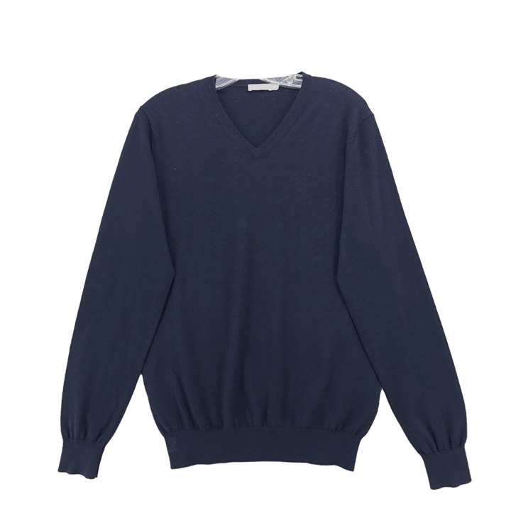 SUITUPPLY Dark Navy Blue 100% Merino Wool V-Neck Sweater Lightweight LARGE