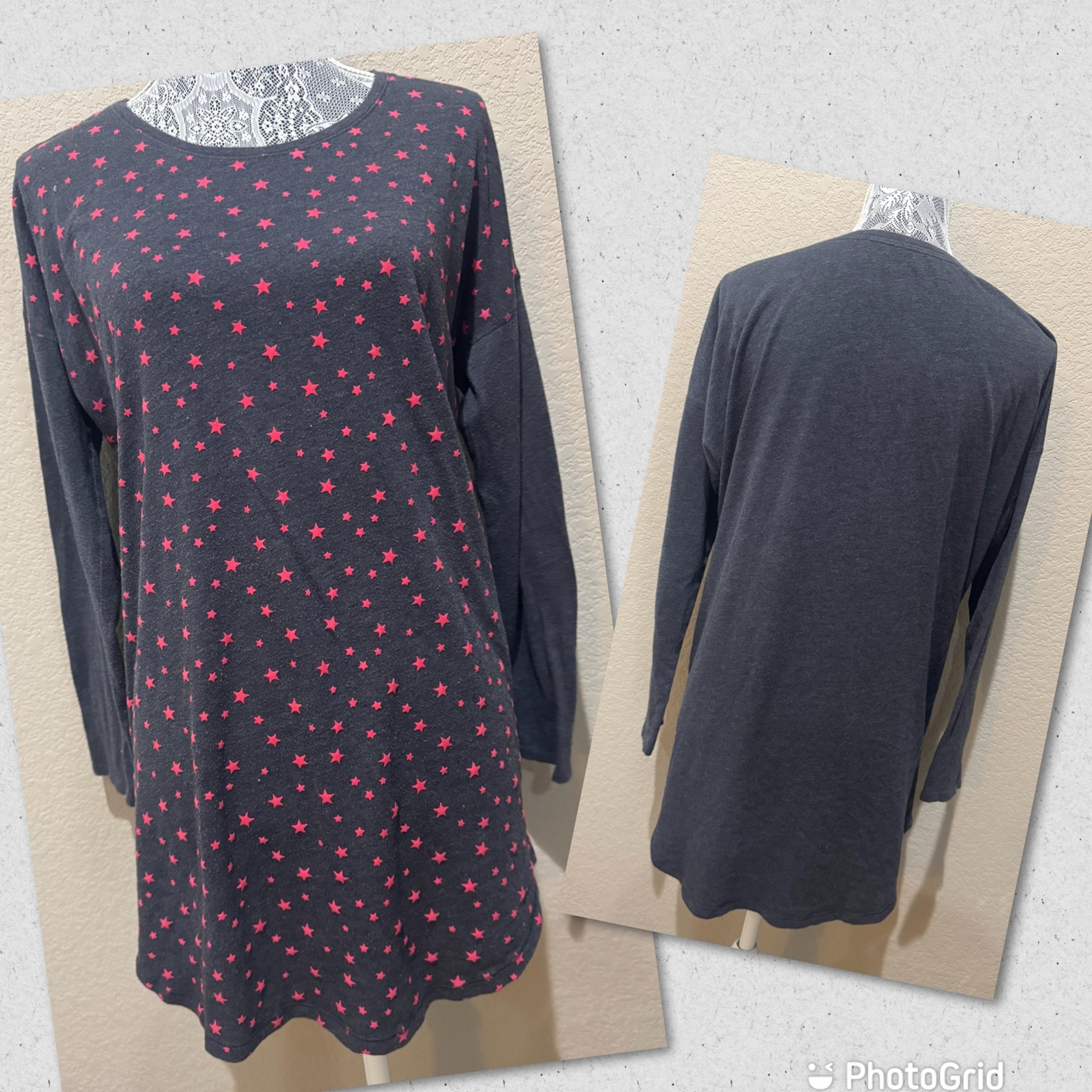 VICTORIA’S SECRET womens long sleeve star print night dress gray size small