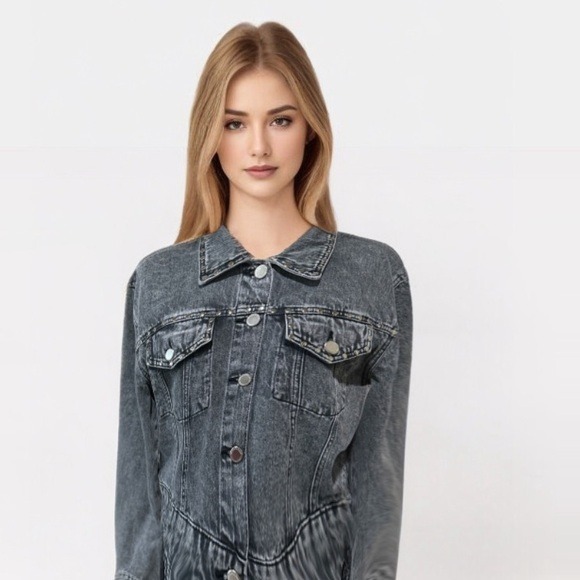 NWOT Rebecca Minkoff Gray Studded Denim Jacket Size L