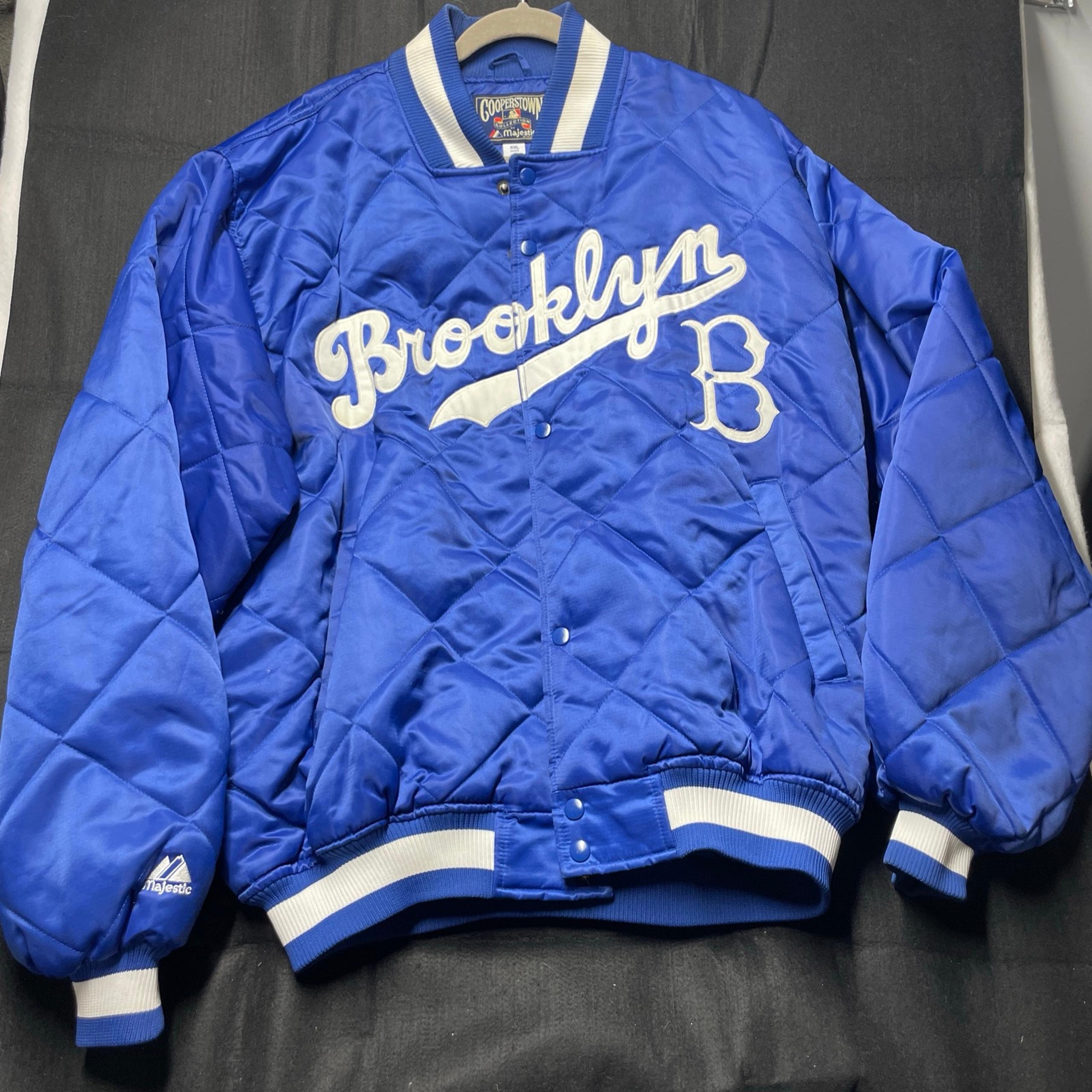 VTG Brooklyn Cooperstown by Majestic Quilted Bomber Jacket Mens XXL Rare Blue