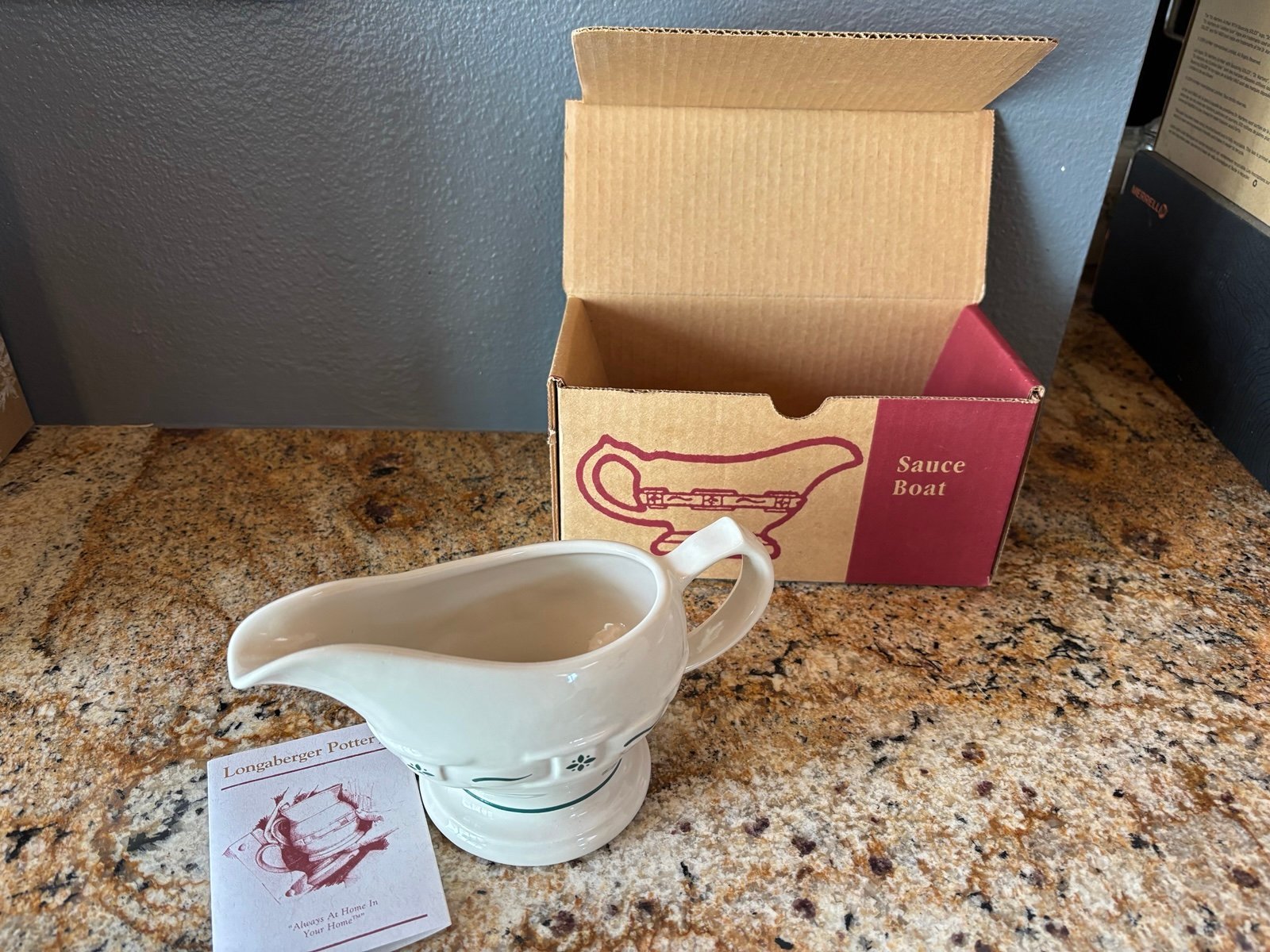 Longaberger Pottery NIB Woven Traditions Heritage Green vintage gravy boat
