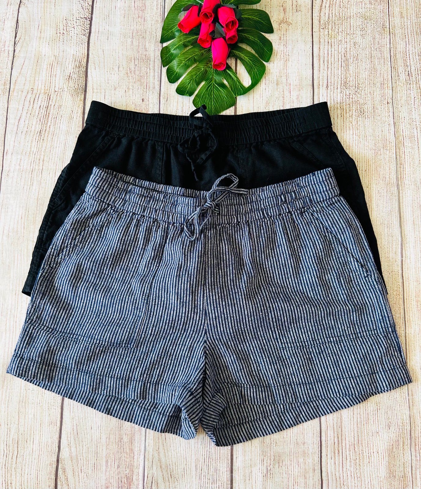 J.Crew Women’s Mid Rise Linen Blend Drawstring Elastic Waist Shorts 2Pk Size S