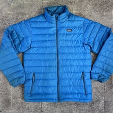 Men's Patagonia 600 Goose Down Fill Lagoon Blue Zip Up Light Puffer Jacket Sz S