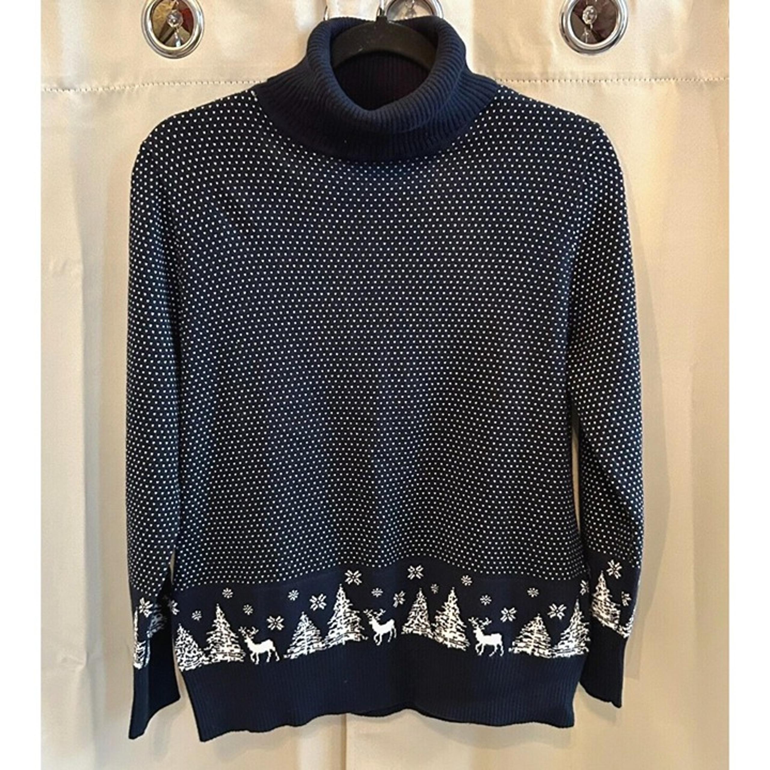 LL Bean Men Sweater Medium Blue Cotton Cashmere Ski Nordic Birdseye Preppy 17559
