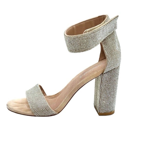 JEFFREY CAMPBELL LINDSAY JS GLITTER HEEL SANDAL - NUDE SUEDE CHAMPAGNE