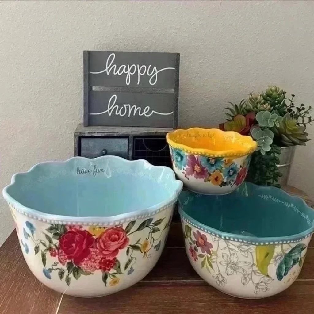 New 3pc Pioneer Woman Sweet Rose Serving Bowl Set