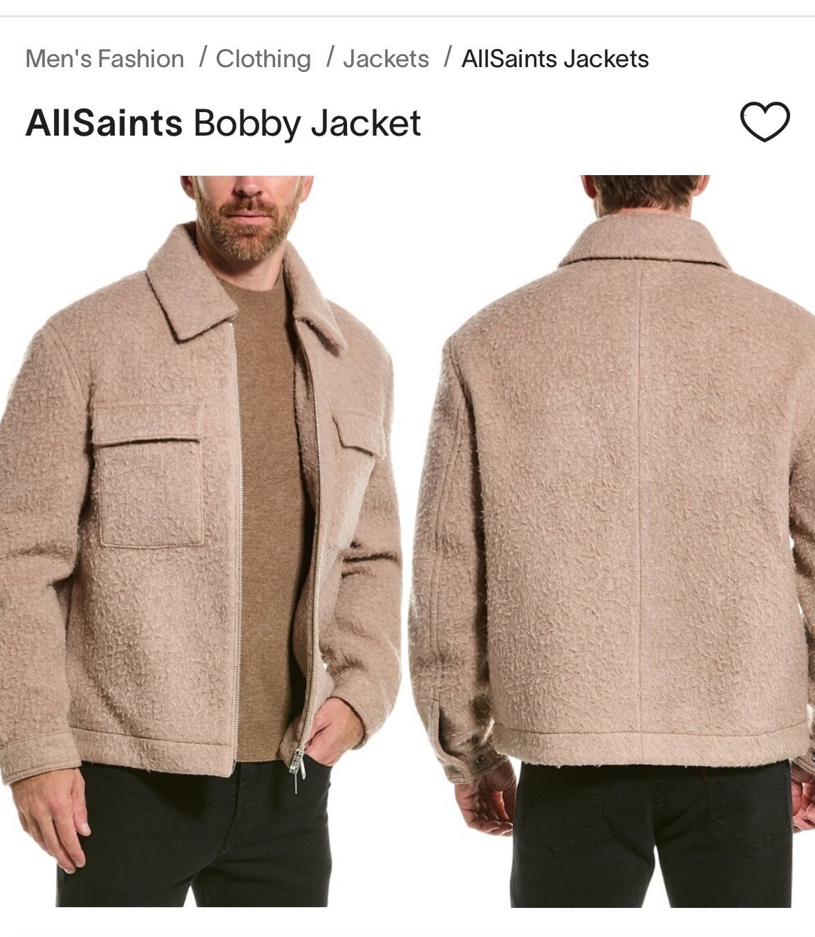 NEW All Saints Men’s XL “Bobby” jacket