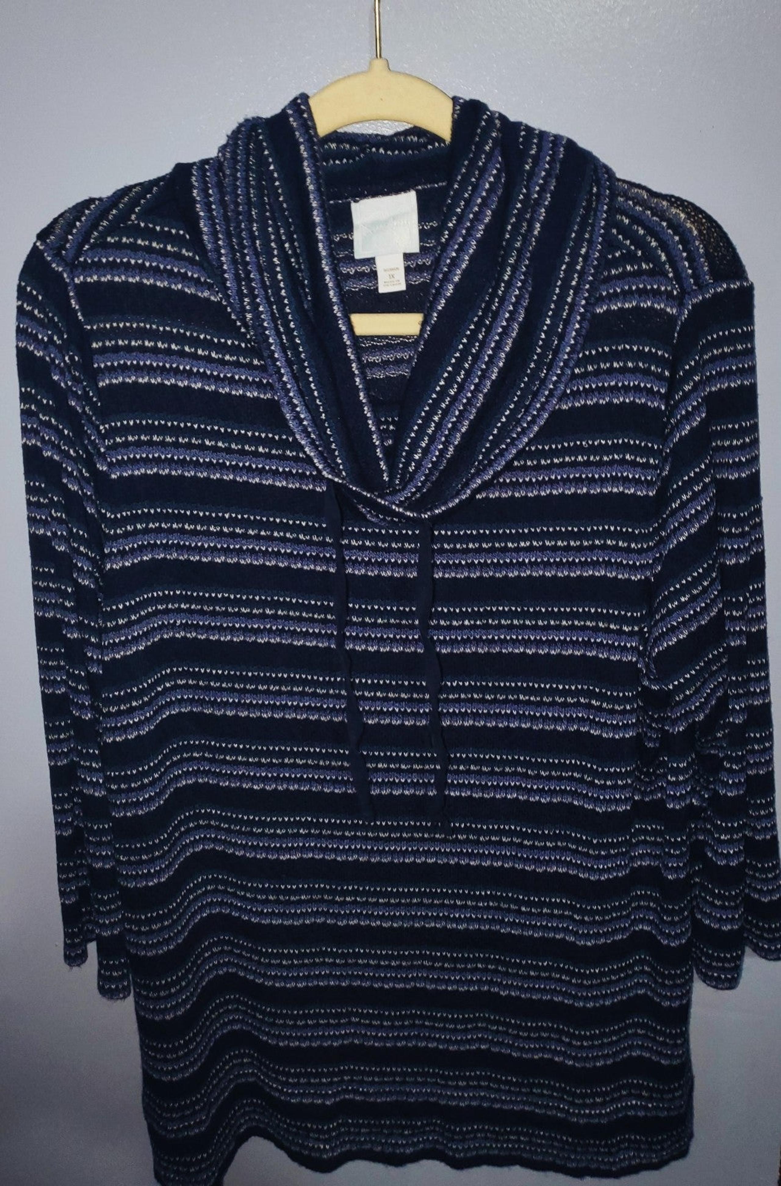 Blue & White Dress Barn Sunday Cowl Neck Sweater (s:1x)