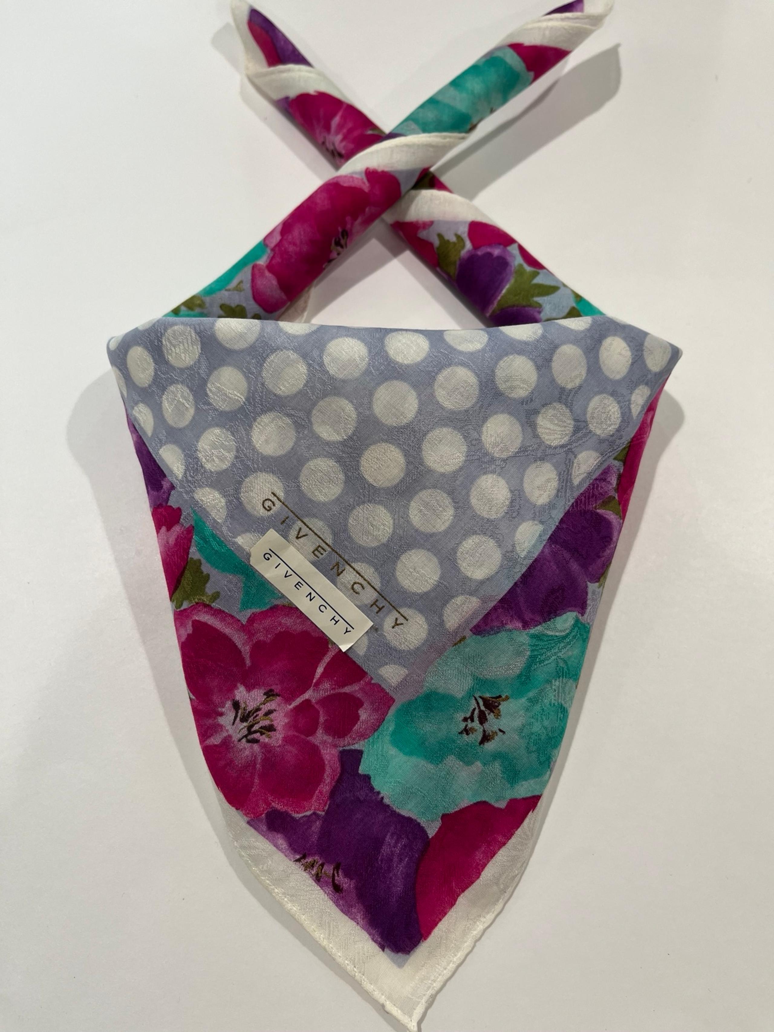 Givenchy Handkerchief Vintage Women Art Floral Cotton Pocket Square Scarf 19"