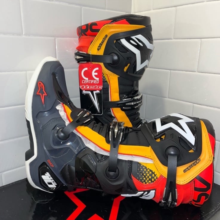 Alpinestars Tech 10 Black/Grey/Fluoro Orange Men’s Boots NIB Motocross Riding 8
