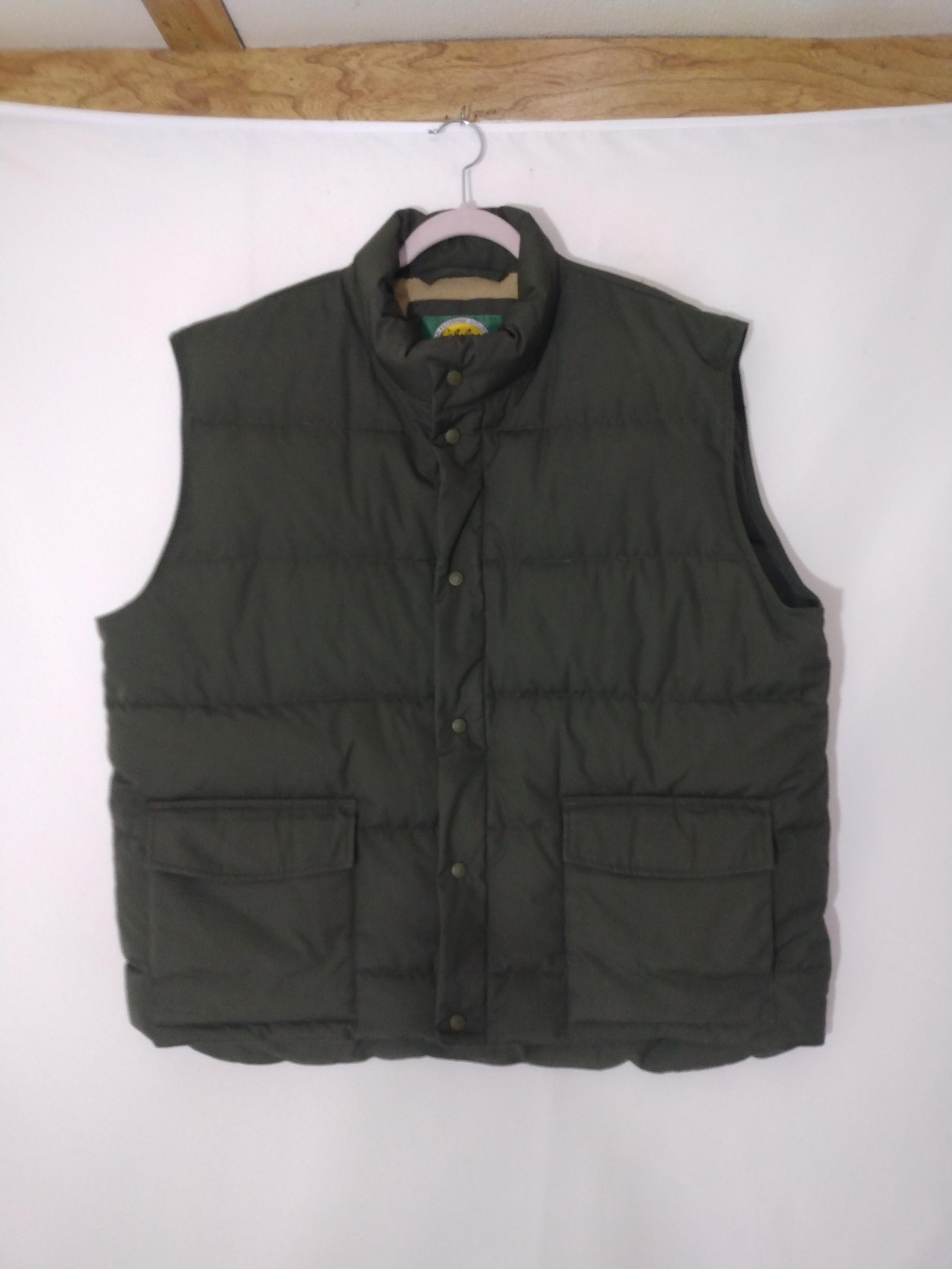 Mens Cabelas Premier Norther Goose Down Puffer Vest Army Green 2XL Tall