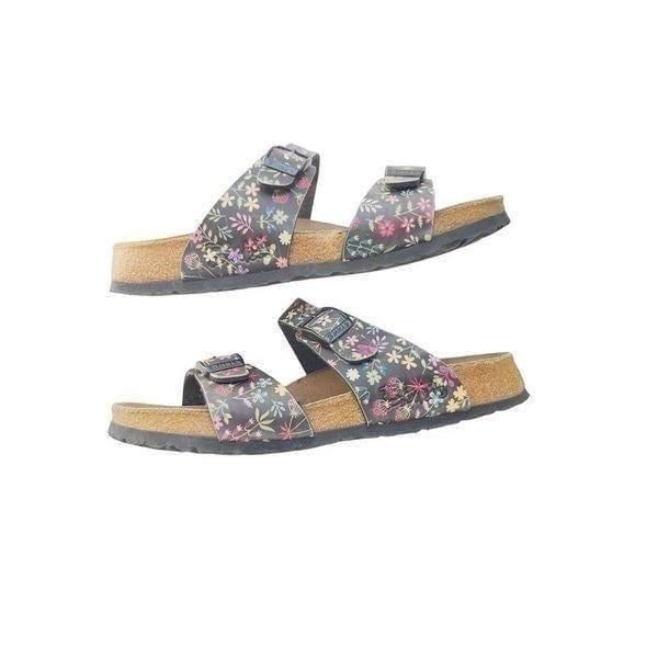 BIRKI’S BY BIRKENSTOCK Black Sydney Multicolor Flower Floral Sandals Size 38 (US