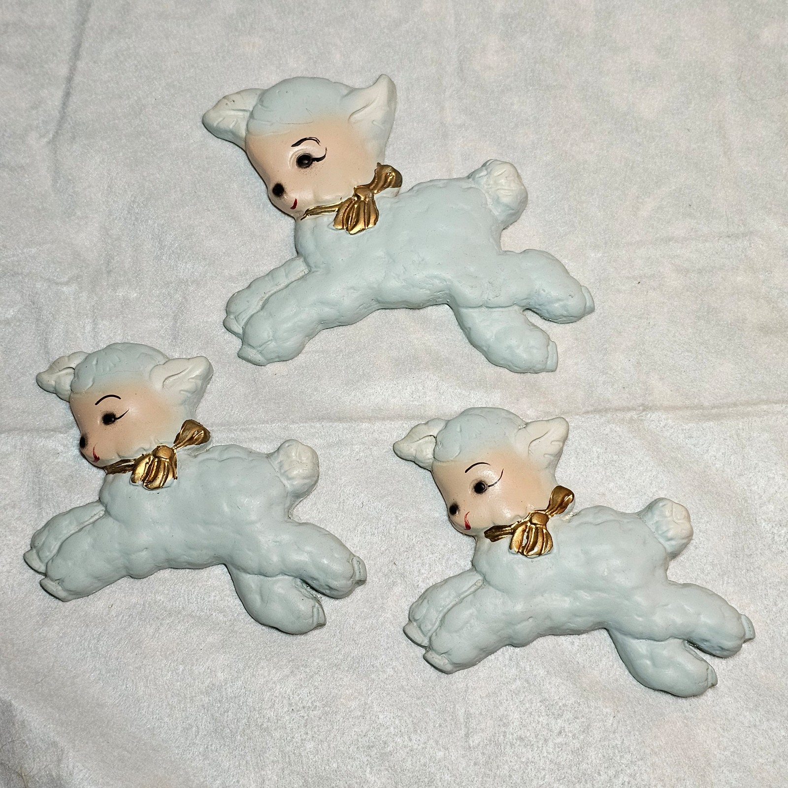 Set of Three MCM Chalkware Lamb Wall Hangings
