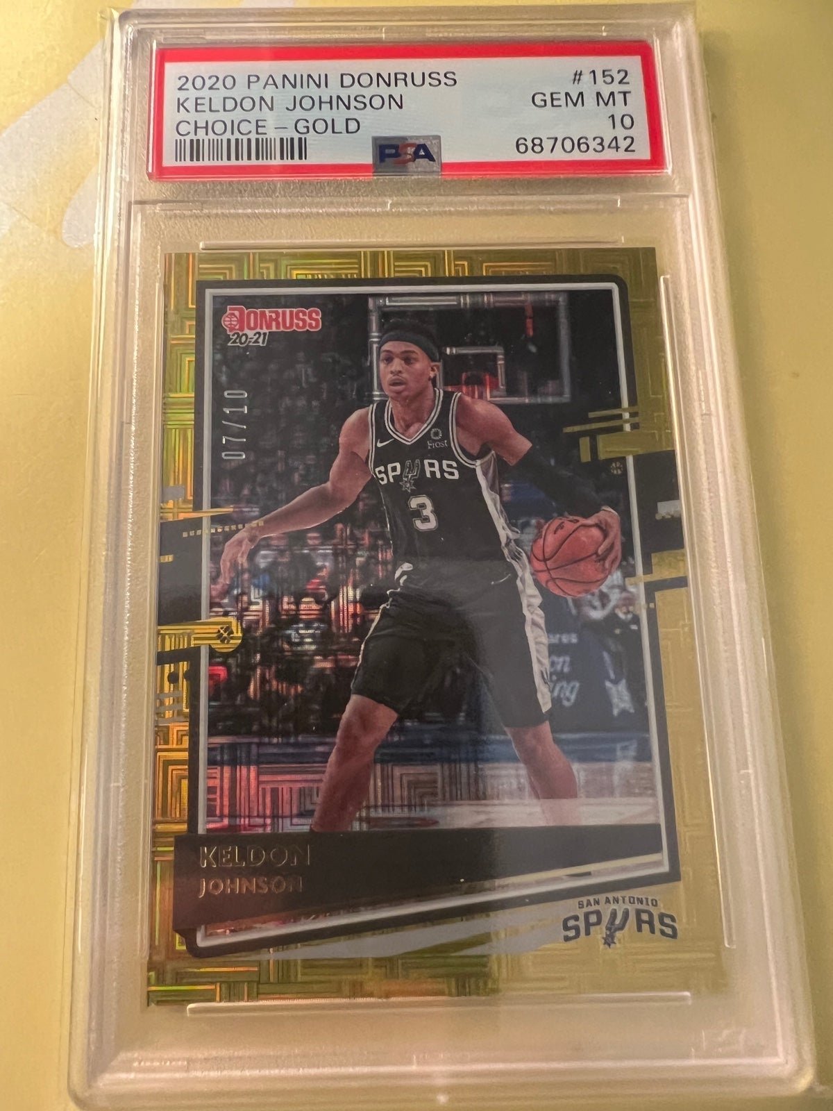2020-21 Panini Donruss Keldon Johnson #152 Choice Gold /10 PSA 10