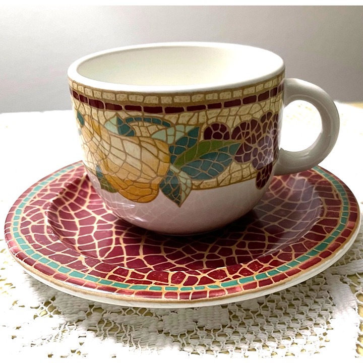 Pier 1 Mosaic Fruit Dinnerware Set 8 Plates & 7 Mugs Italy red/green/yellow