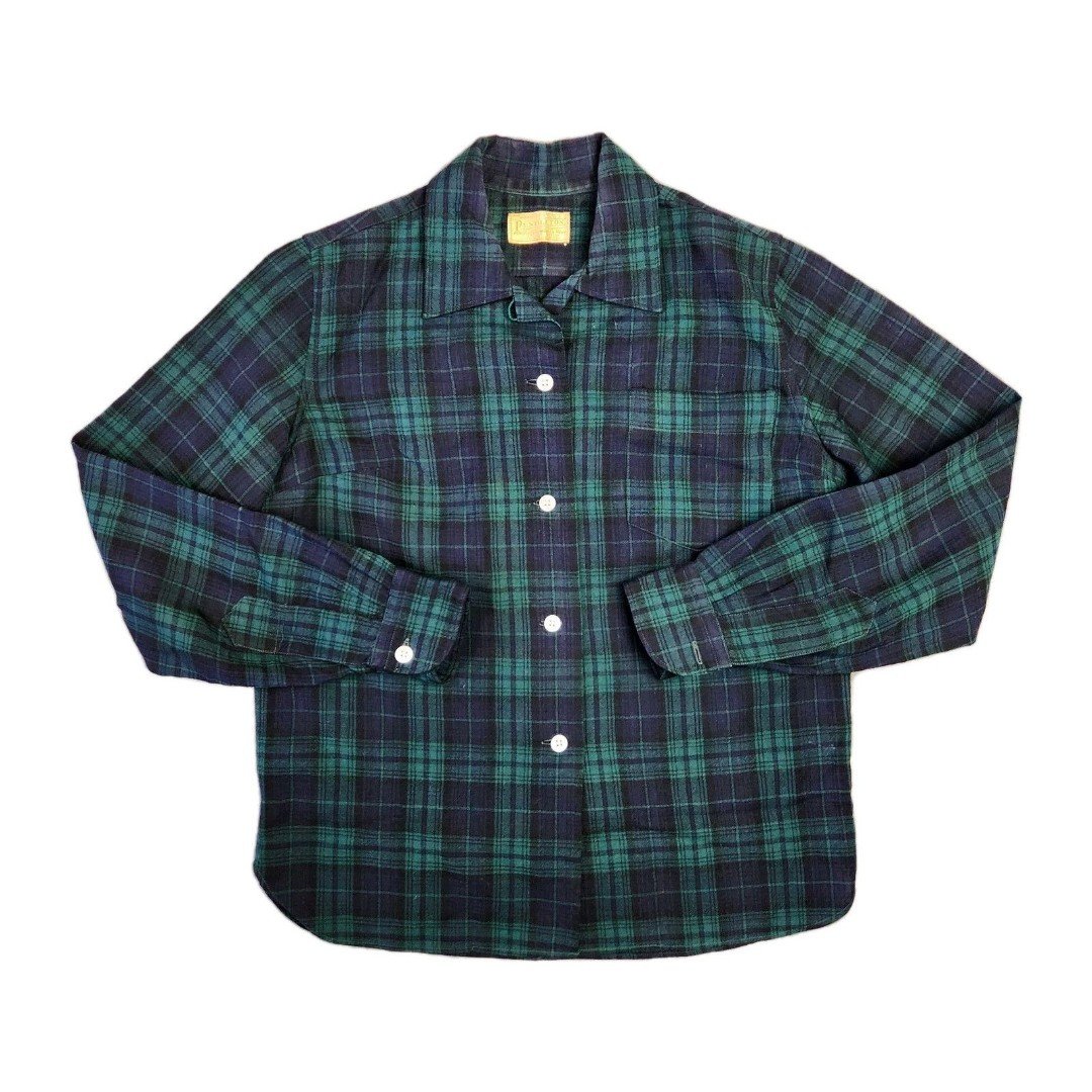Vtg Pendleton Flannel Womens M 100% Wool Green Plaid Outdoors Gorpcore Camping
