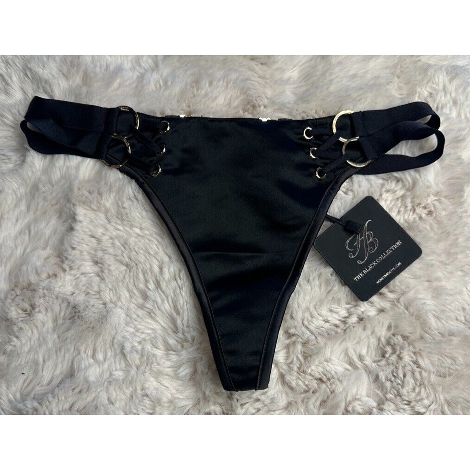 Honey Birdette STEVIE Black Gold Thong XS
