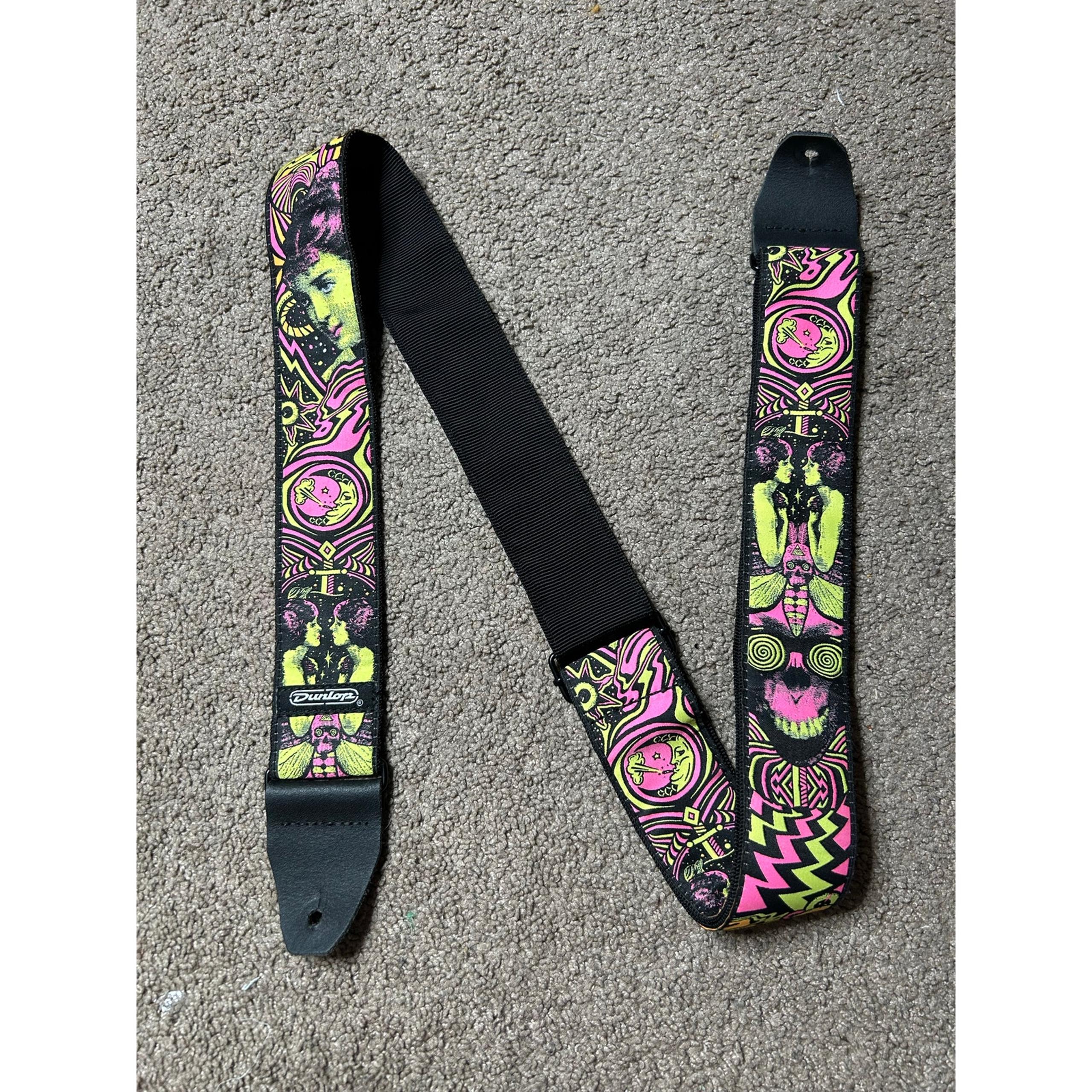 Dunlop I Love Dust Guitar Strap Smoking Moon Orange - Yellow Pink Neon Design