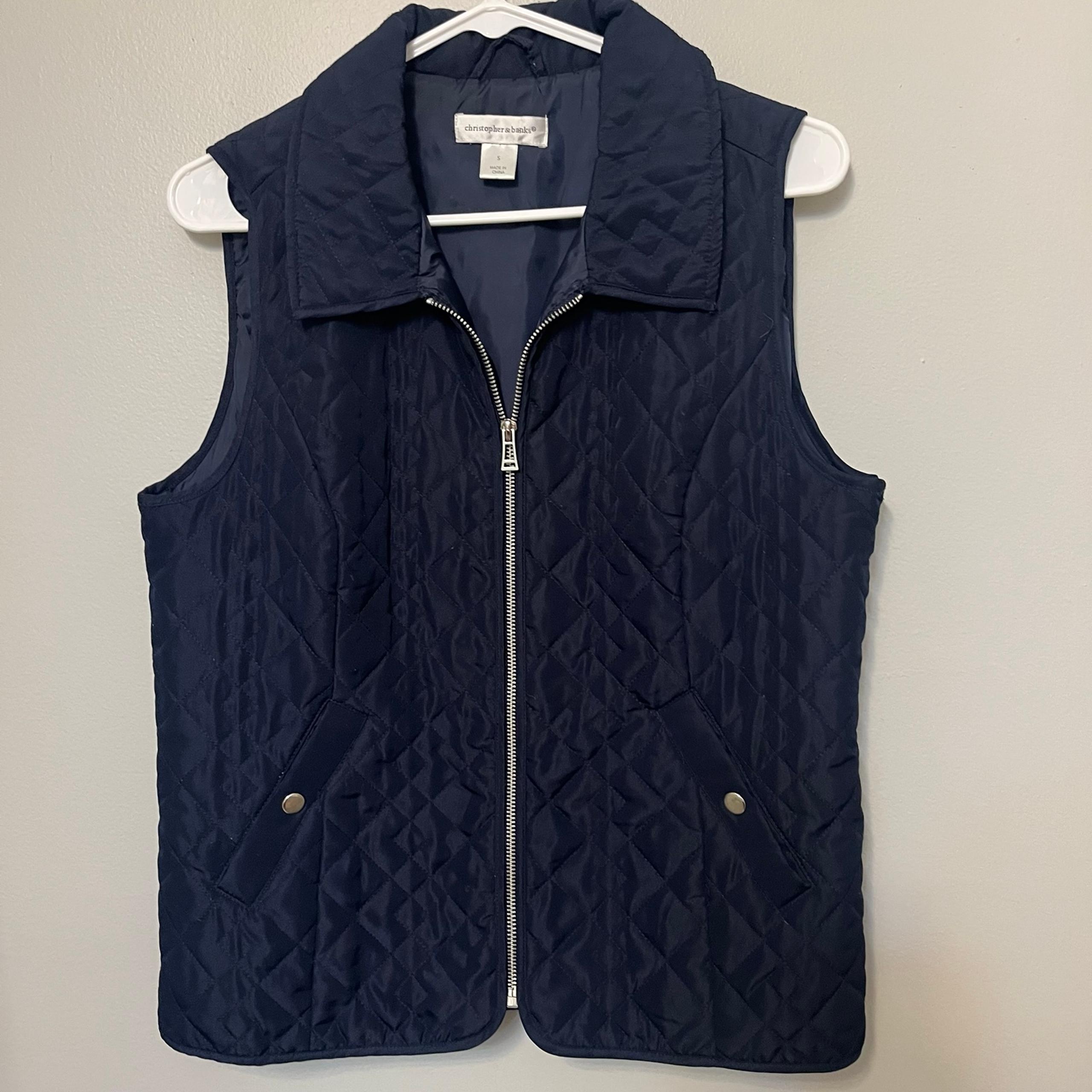Christopher & Banks Women’s Blue Quilted Zipped Front Vest Pocket Size S EUC