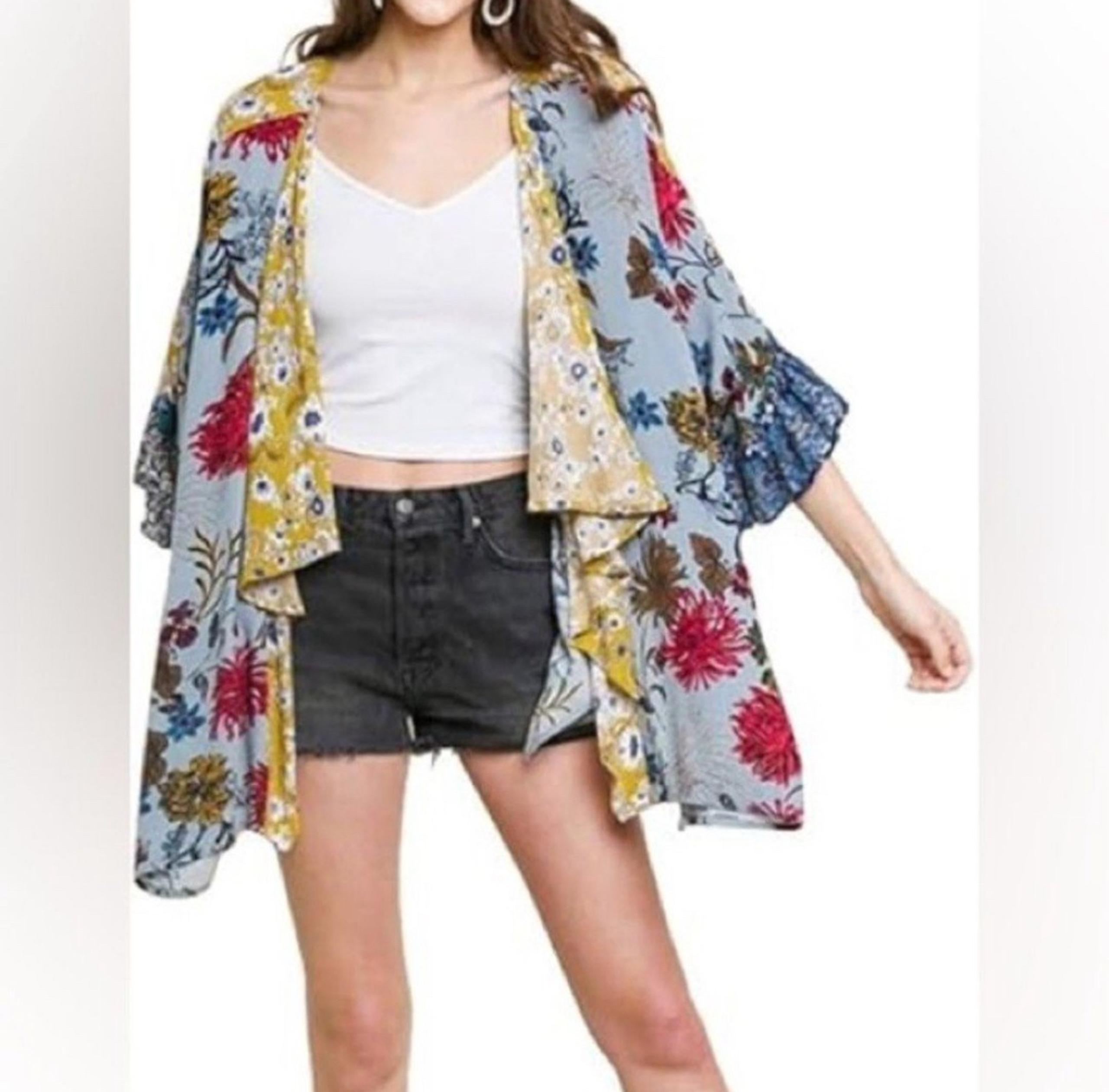 Umgee Floral Floral Kimono Cardigan Multicolor XL