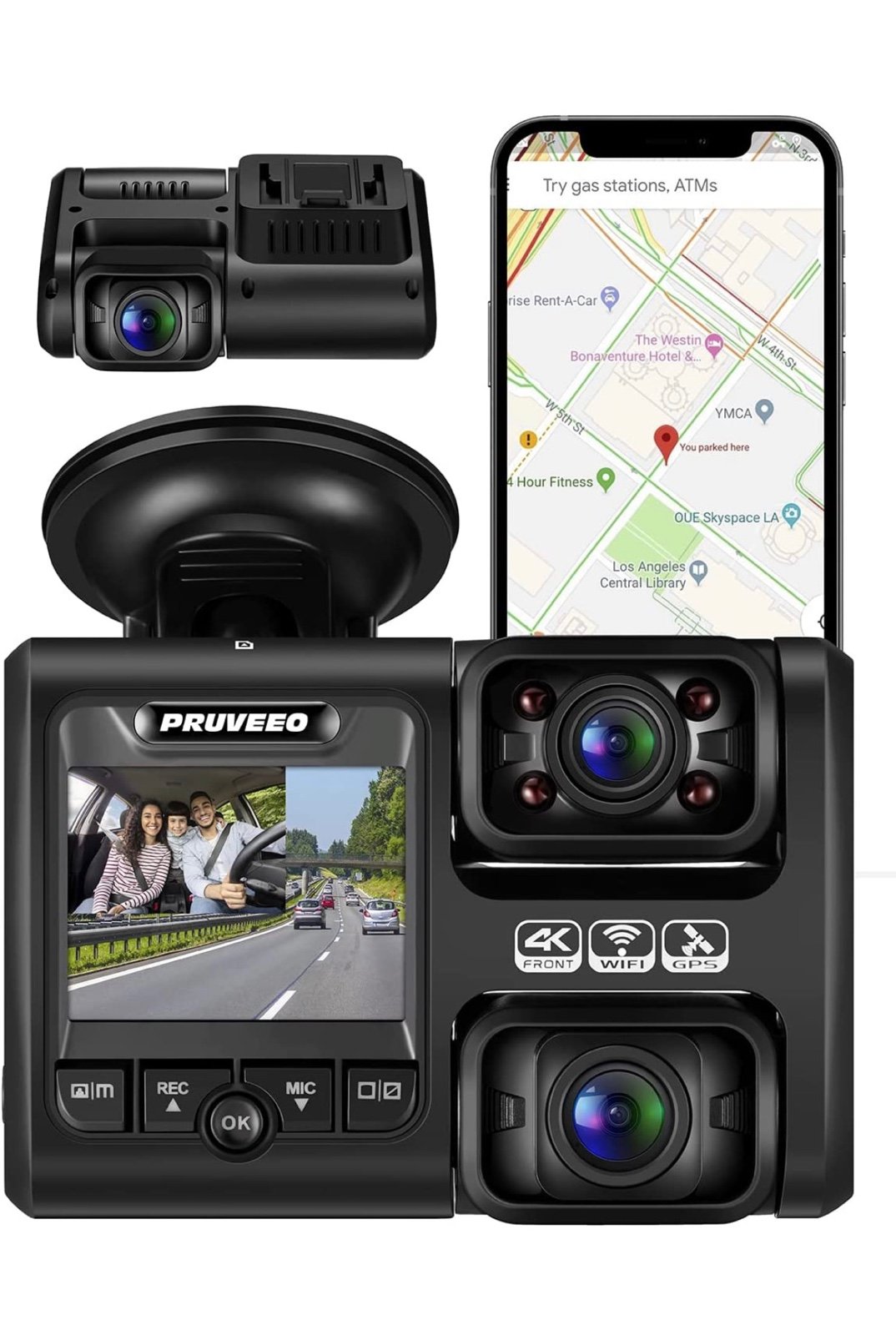 PRUVEEO Dash Cam, Front and Inside 1080P Dual FHD