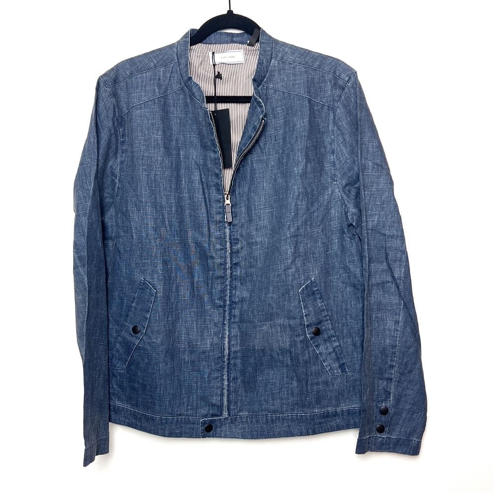 Men's Medium Five Four Chicago Blue Linen Bomber Jacket Men's Casual Zip-Up