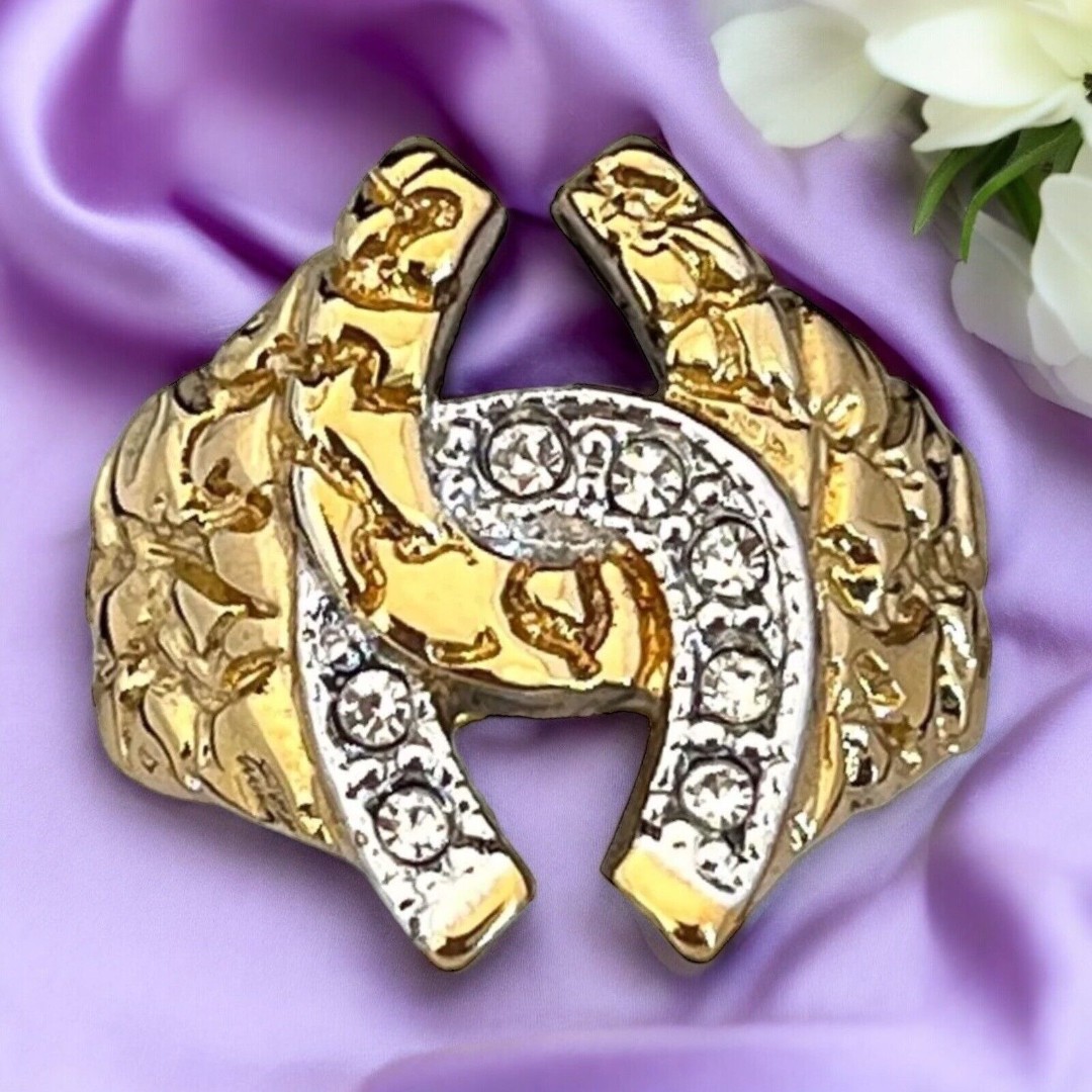 Vintage Ring Size 7 Horseshoe Equestrian Nugget 14KT Gold Plate Lucky Derby 14P
