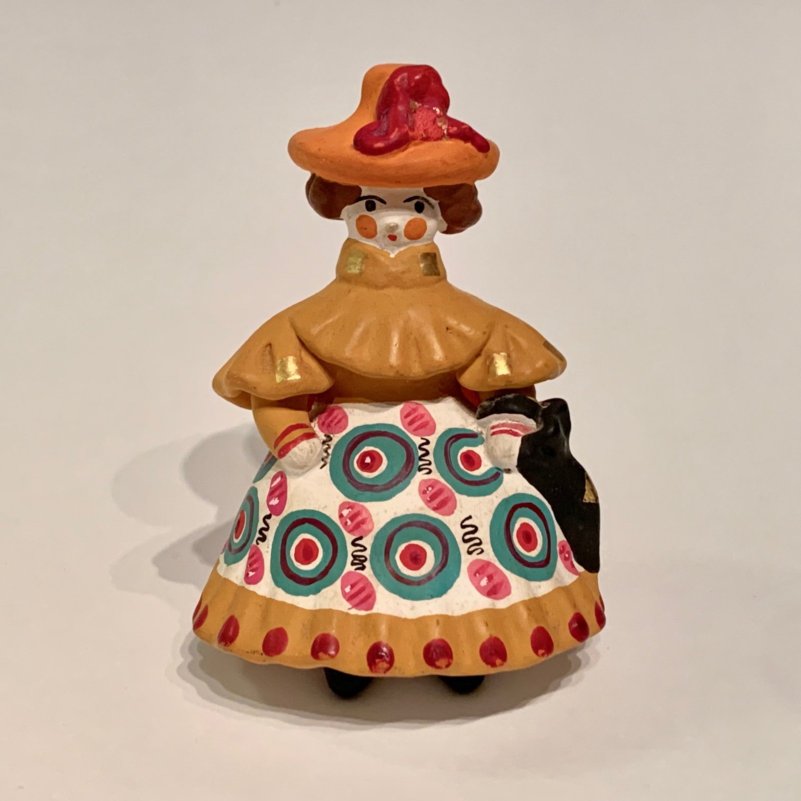 Traditional Handmade Russian Dymkovo Clay Figurine Toy Seated City Woman USSR 5”