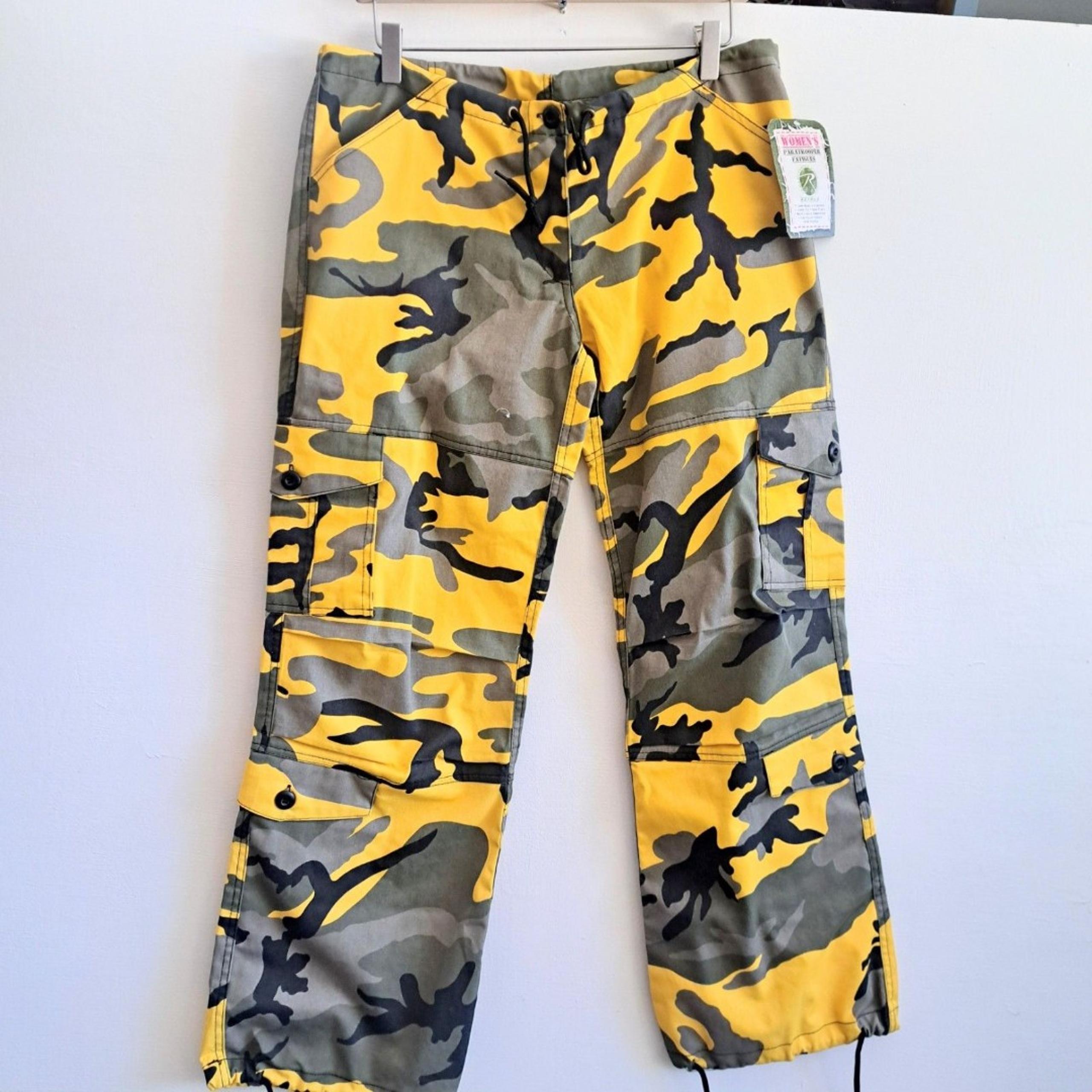 Rothco Paratrooper Fatigues Yellow Green Camo Cargo Pants Womens XS