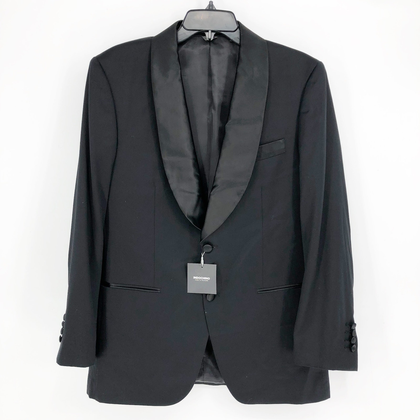 INDOCHINO Men Newbury Tuxedo Jacket 46R Black Satin Trim Shawl Lapel Blazer NWOT