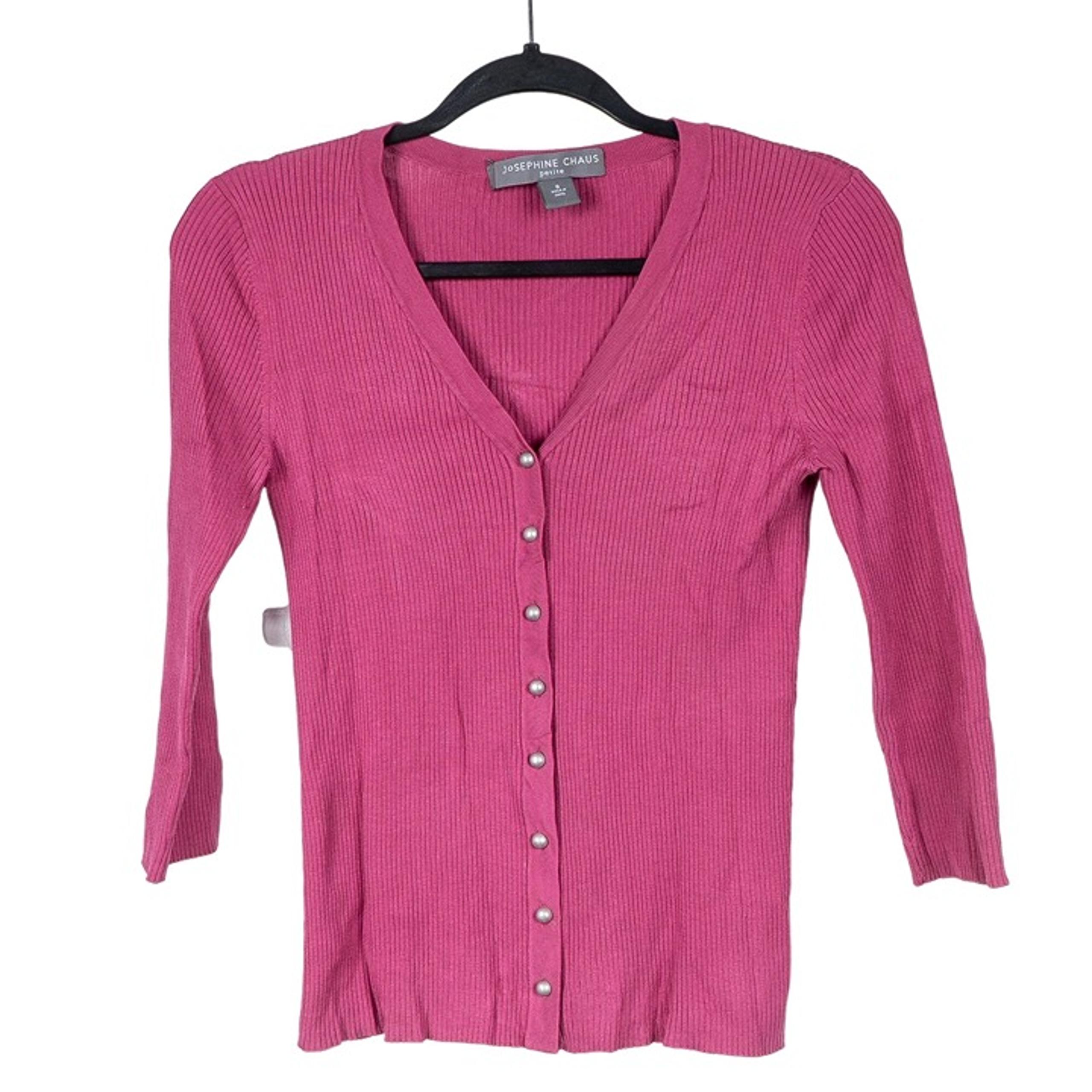 Josephine Chaus Cardigan Sweater S Petite Womens Purple Viscose Silk Ribbed