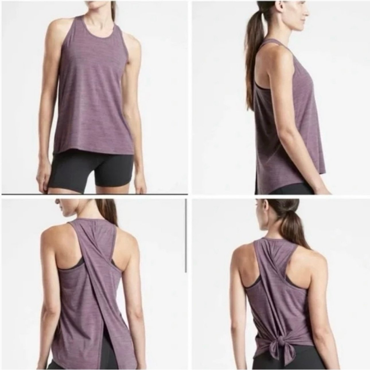 Athleta Essence Tie Back Tank Top Workout Racer Back Purple M Athletic
