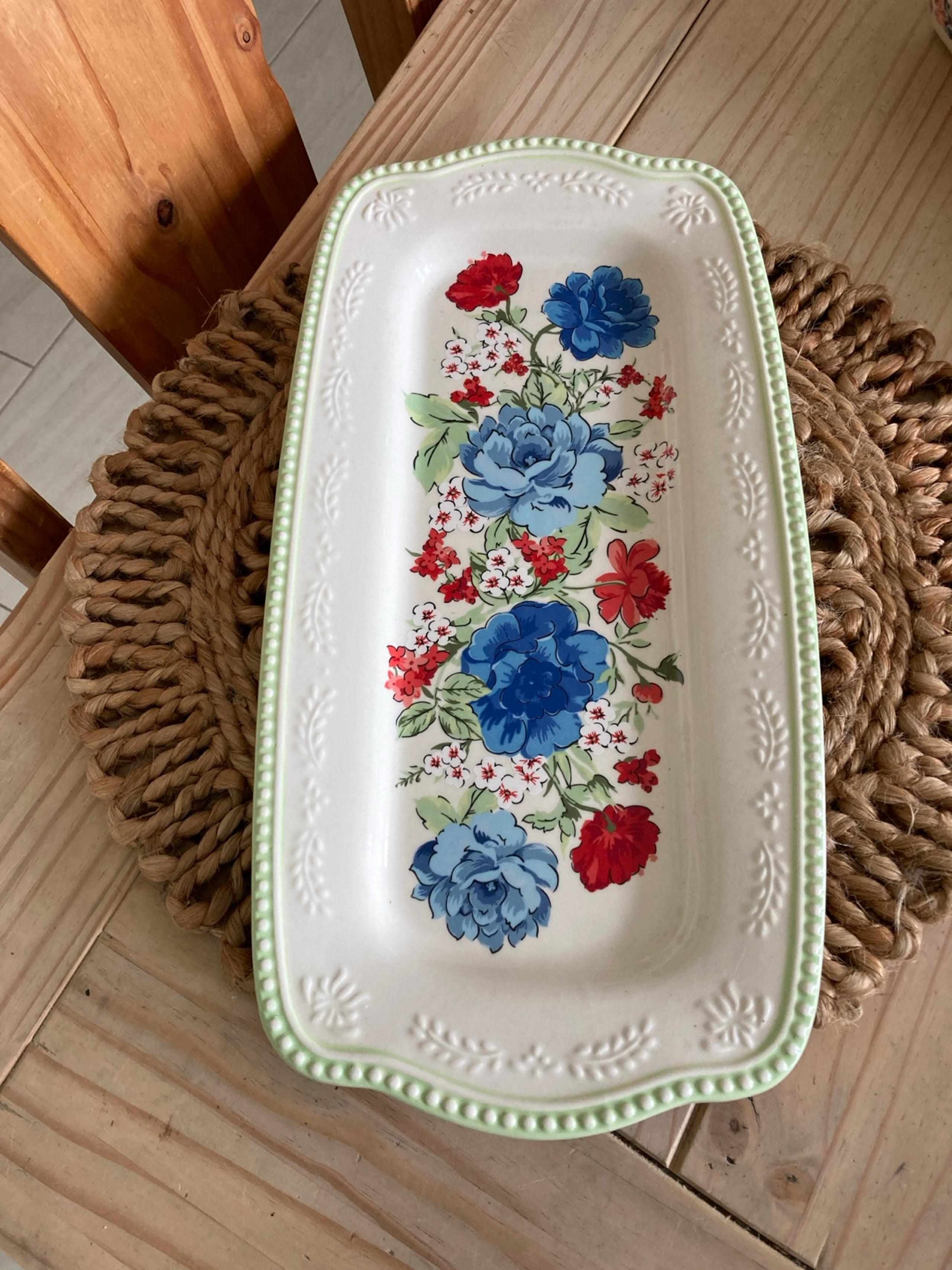 Pioneer Woman Classic Charm Rectangular Green Floral Serving Platter