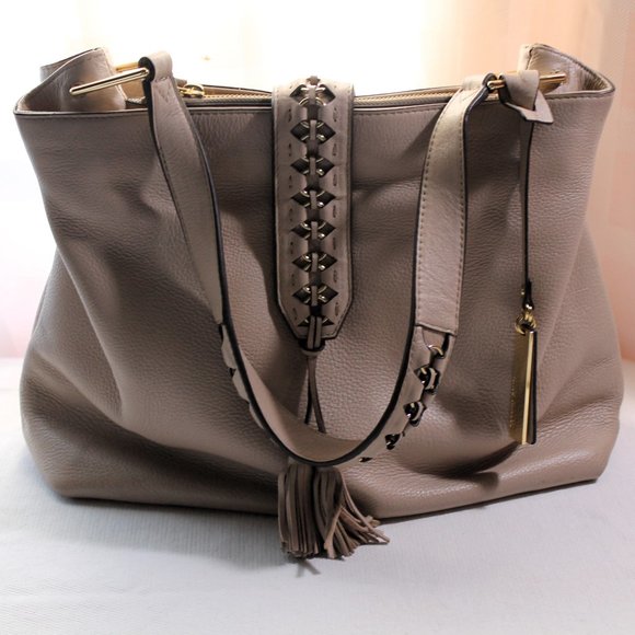 Vince Camuto Large Taupe Pebbled Leather Satchel w/ Dust Bag