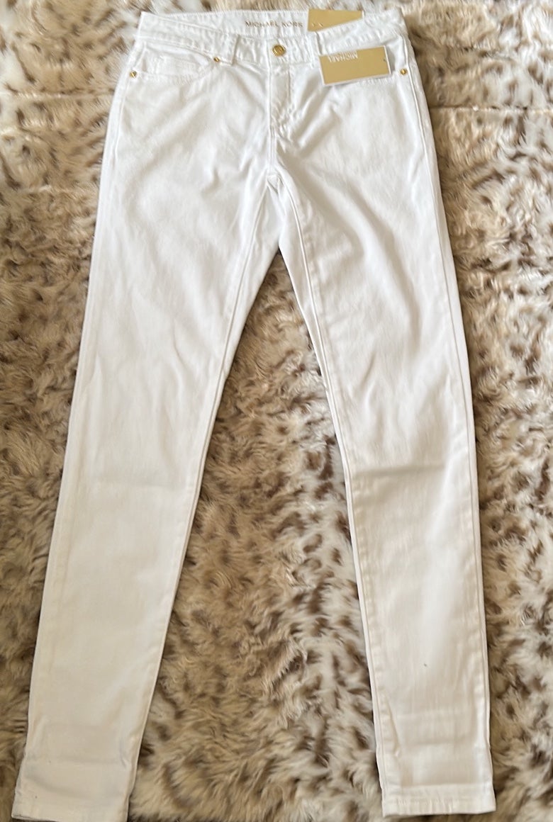 Women’s Mk Michael Kors Izzy Skinny Mid Rise Denim White Jean Pants nwt