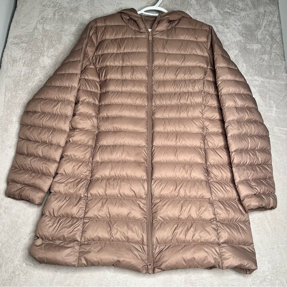 Obosoyo Jacket Women's XL Ultra Light Long Down Packable Hooded Winter Brown