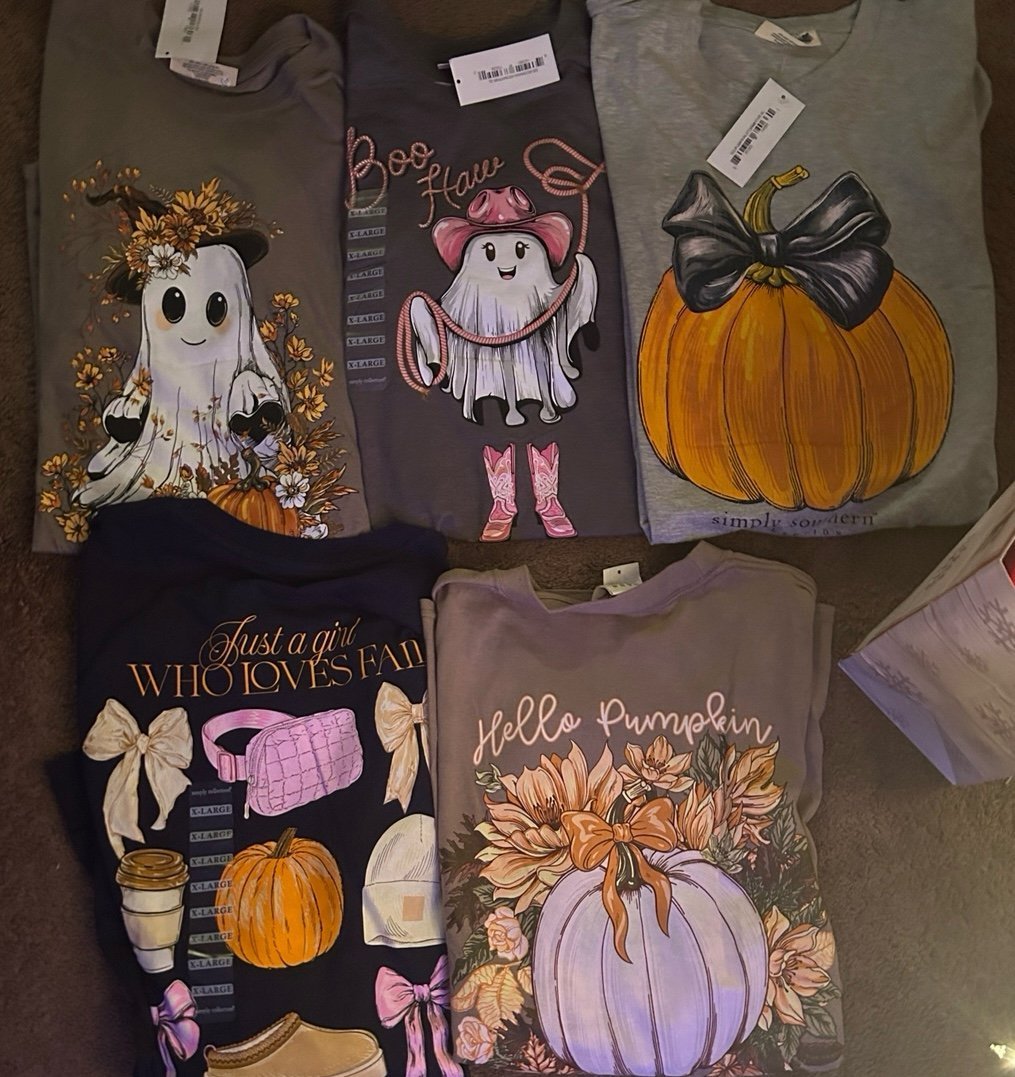 New Simply Southern Fall Halloween Ghost Coffee Pumpkin Shirts XL