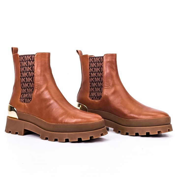Michael Kors Women Rowan Pull-on MK Logo Brown Leather Chelsea Boots sz 11
