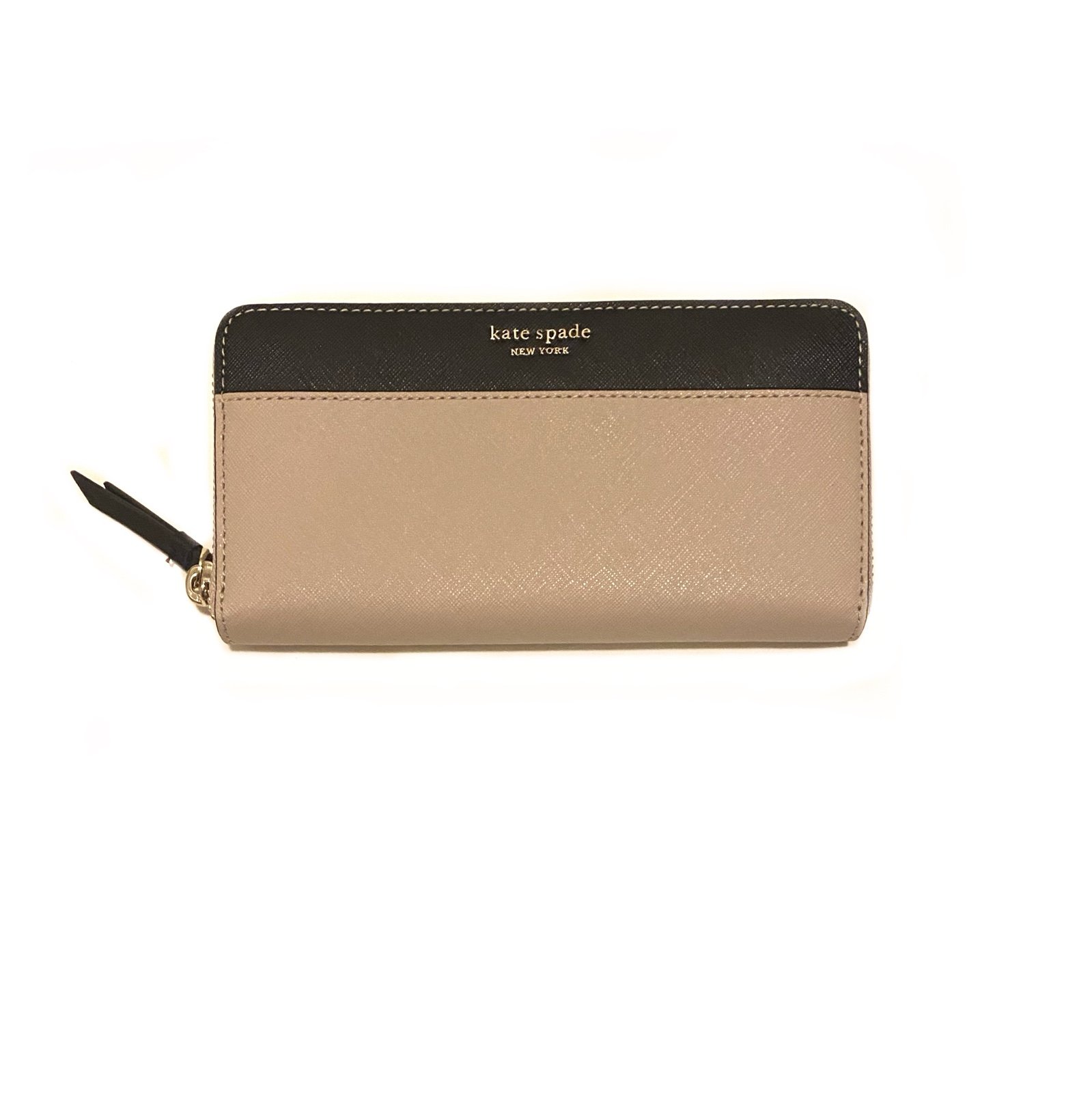 Kate Spade Cameron Black Beige Large Continental Leather Wallet NWT