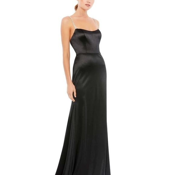 MAC DUGGAL CHARMEUSE RHINESTONE STARP TRUMPET GOWN size 10